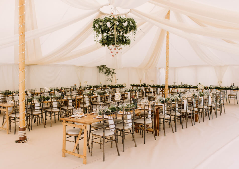 6-swagging-and-foliage-in-the-oyster-pearl-wedding marquee hire